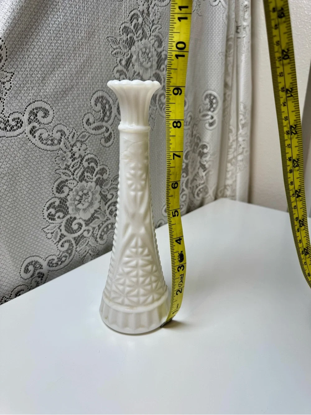Classic White Milk Glass Bud Vase - Elegant Floral Pattern
